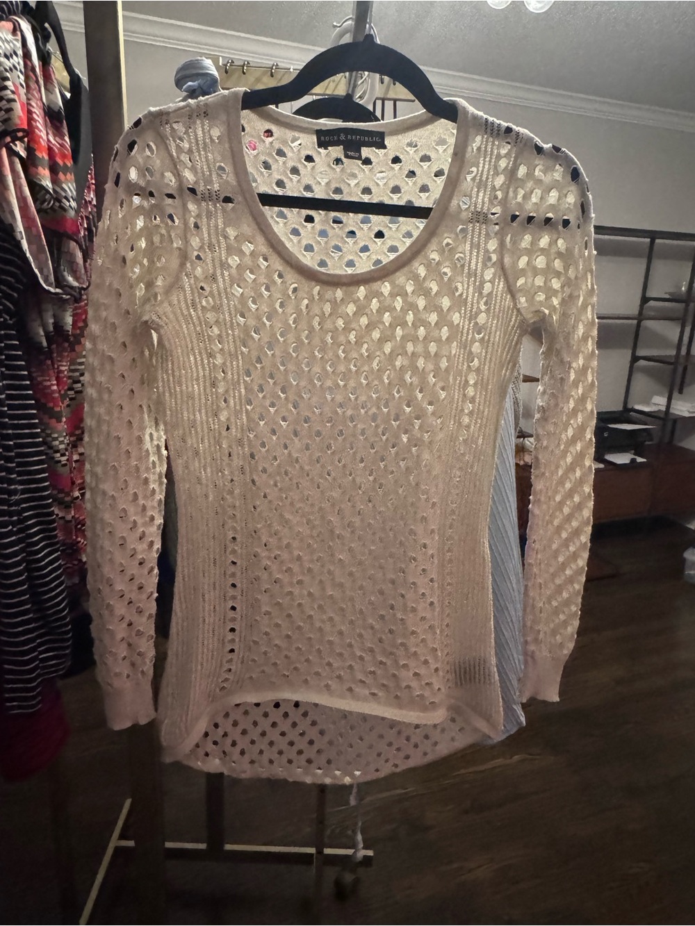 Rock & Republic Cream Open-Knit Scoop Neck Sweater